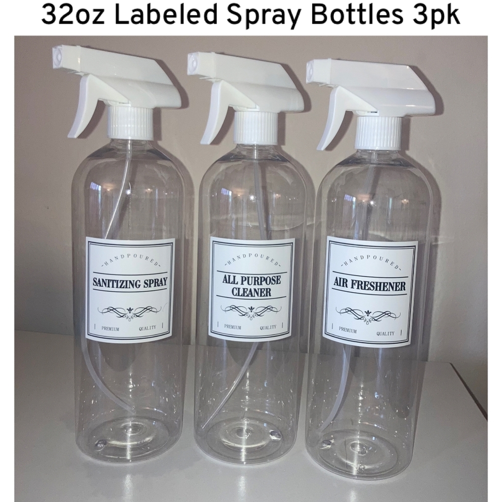 32oz Clear Plastic Spray Bottles 3pk Labeled Cleaning Supplies - Picture 5 of 6